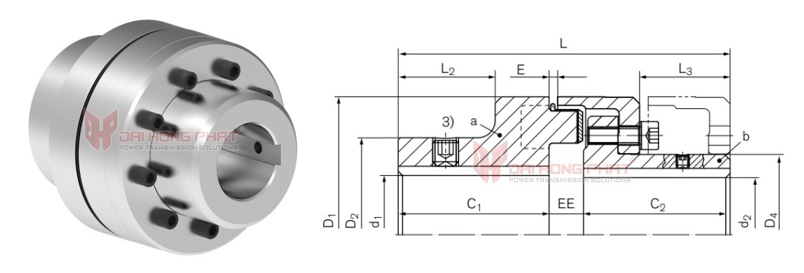 Technical drawing of Elastomer Jaw Couplings TNM G