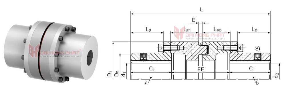 Technical drawing of elastomer jaw couplings TNM H