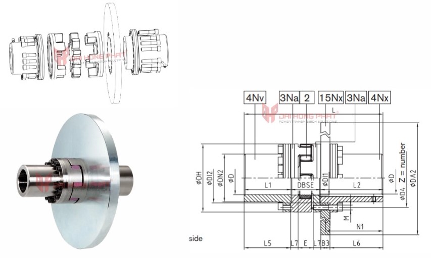 Technical drawing of the Rotex AFN-SB Special Flexible Jaw Couplings