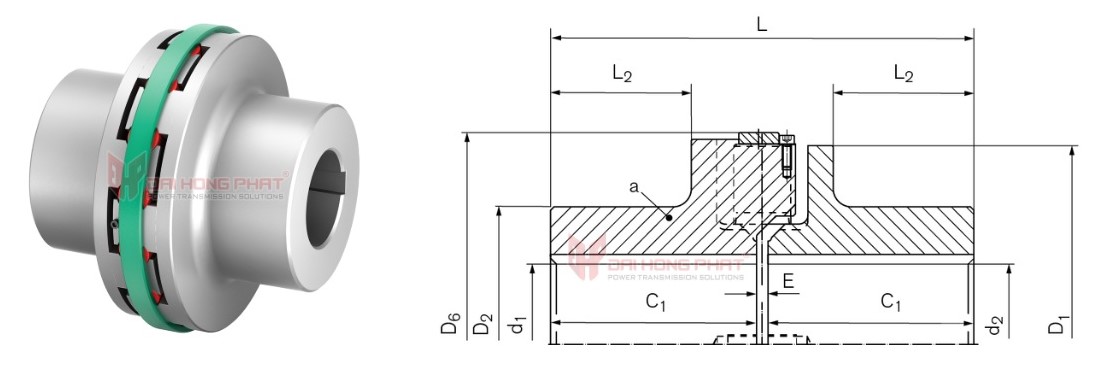 Technical drawing of Elastomer Jaw Coupling TNB BH