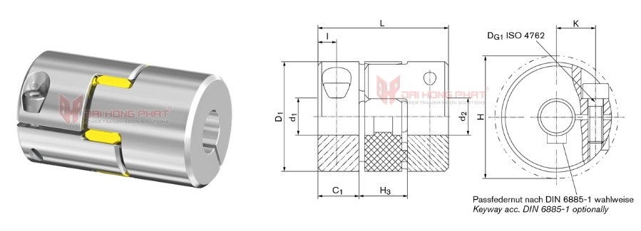Technical drawing of the Elastomer Jaw Couplings GWE 5103.1