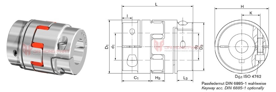 Technical drawing of the Elastomer Jaw Couplings GWE 5104