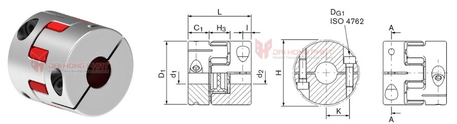 Technical drawing of the Elastomer Jaw Couplings GWE 5113