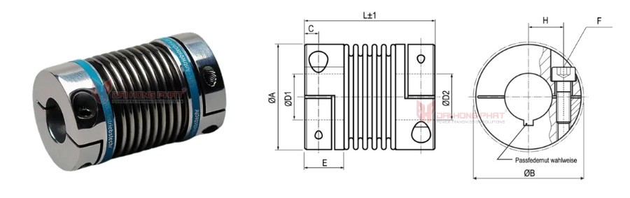 Technical drawing of Metal Bellows Coupling KBK KB2
