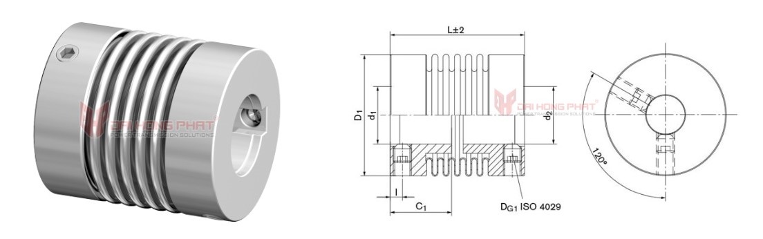 Technical drawing of The Metal Bellows Couplings GWB EKN