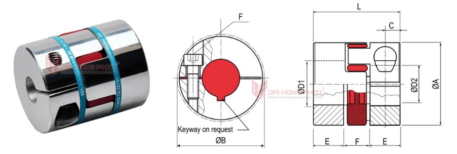Technical drawing of Servo Insert Couplings KBK KBE2C
