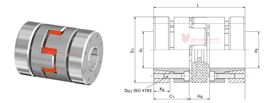 Technical drawing of the Elastomer Jaw Couplings GWE 5112