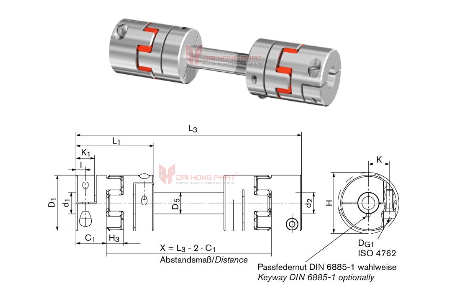 Technical drawing of the Elastomer Jaw Couplings GWE Z5104.1