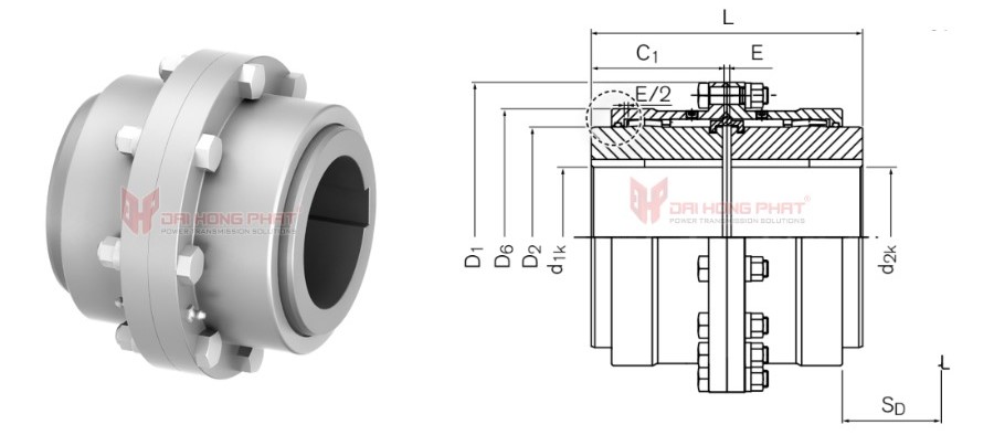 Technical drawing of the Gear Couplings TNZ ZCAK-ZCBK