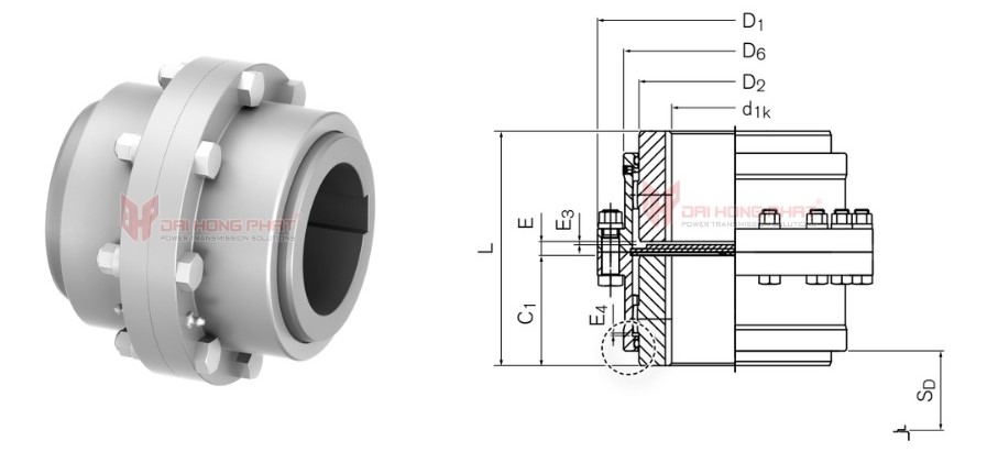 Technical drawing of the Gear Couplings TNZ ZCAV-ZCBV