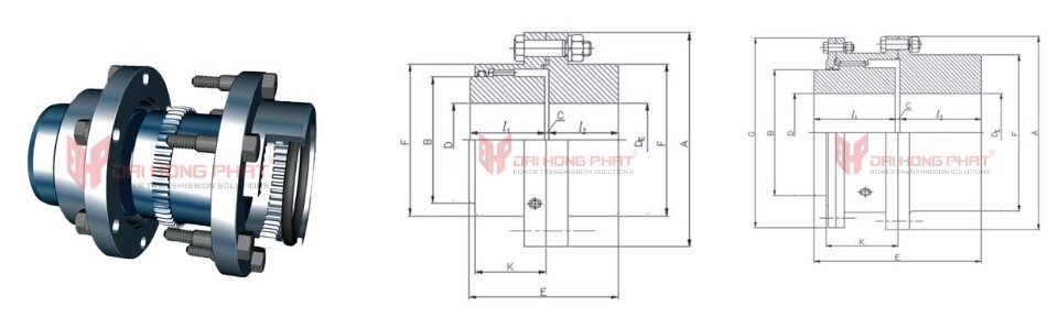 Technical drawing of the Gear Couplings Type GS- GSL