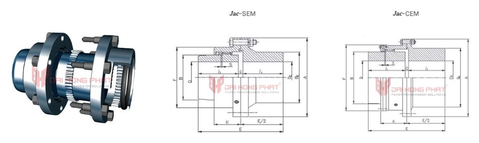 Technical drawing of the Gear Couplings Type SEM CEM