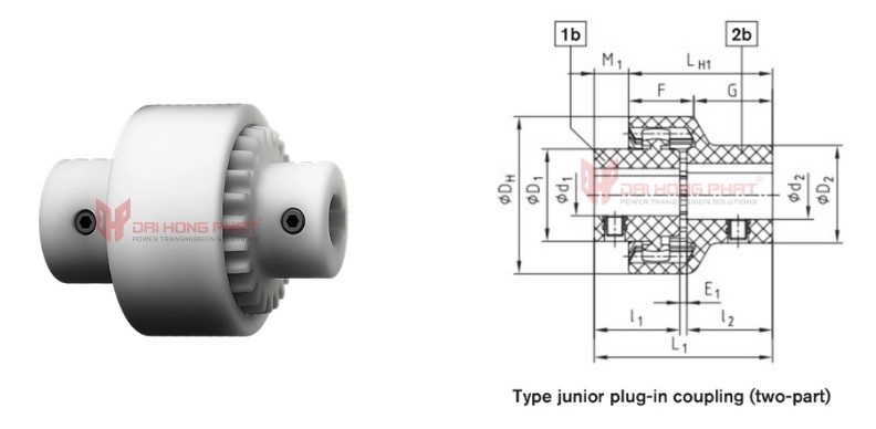 Technical drawing of the KTR Bowex Junior Curved-Tooth Gear Couplings