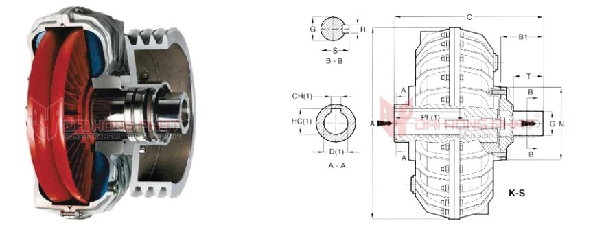 Technical drawing of the Rotofluid K-S Hydrodynamic Coupling