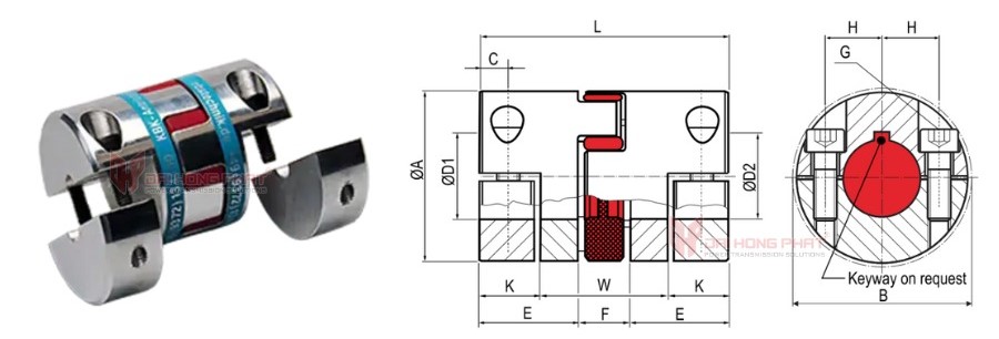Technical drawing of the Servo Insert Couplings KBK KBE2H
