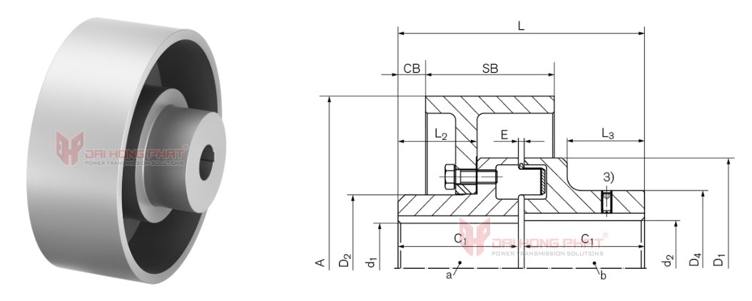 Technical drawing of Elastomer Jaw Couplings TNM EBT