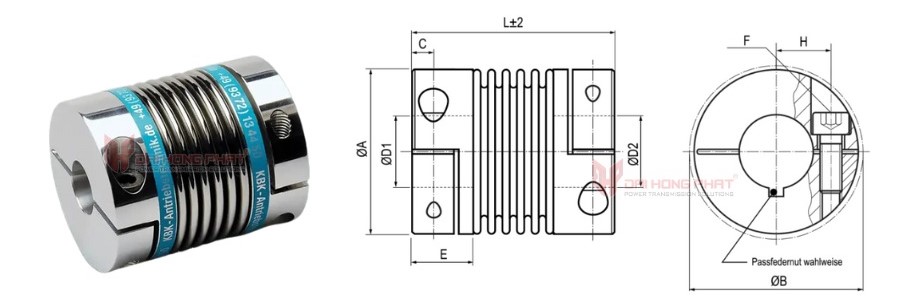 Technical drawing of the Metal Bellow Coupling KBK KB4C