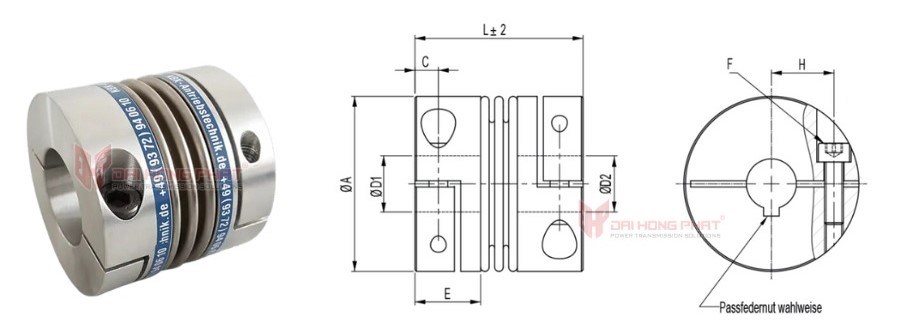 Technical drawing of the Metal Bellows Coupling KBK KB4K