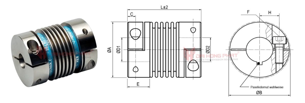 Technical drawing of the Metal Bellows Coupling KBK KB4VA