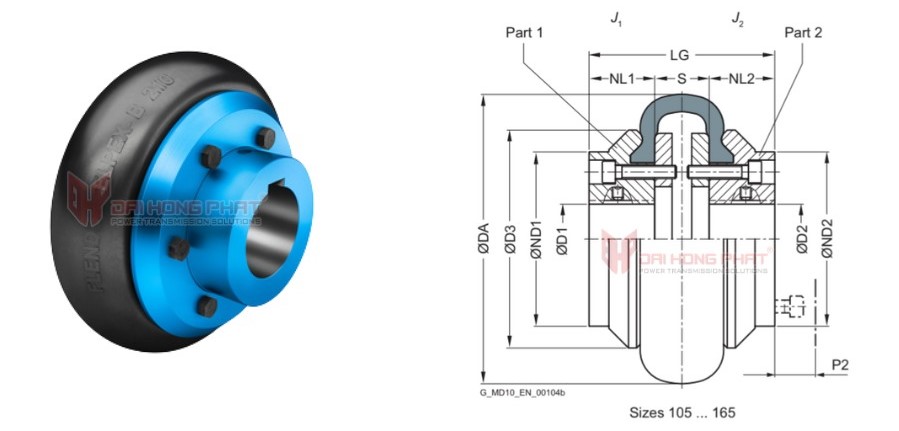 Technical drawing of the Elpex-B Rubber Tire Couplings