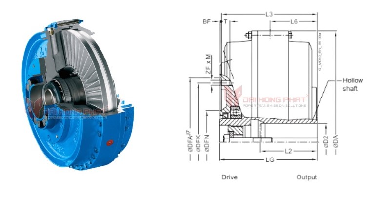 Technical drawing of the Fludex Fluid Couplings FG Series