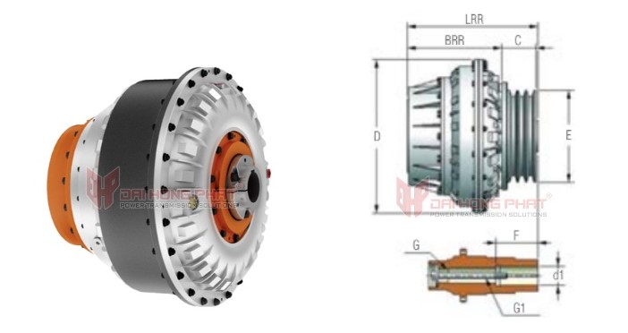 Technical drawing of the Henfel Hydrodynamic Couplings Type HCP-RR