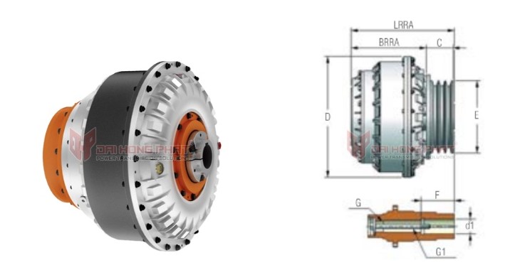 Technical drawing of the Henfel Hydrodynamic Couplings Type HCP-RRA
