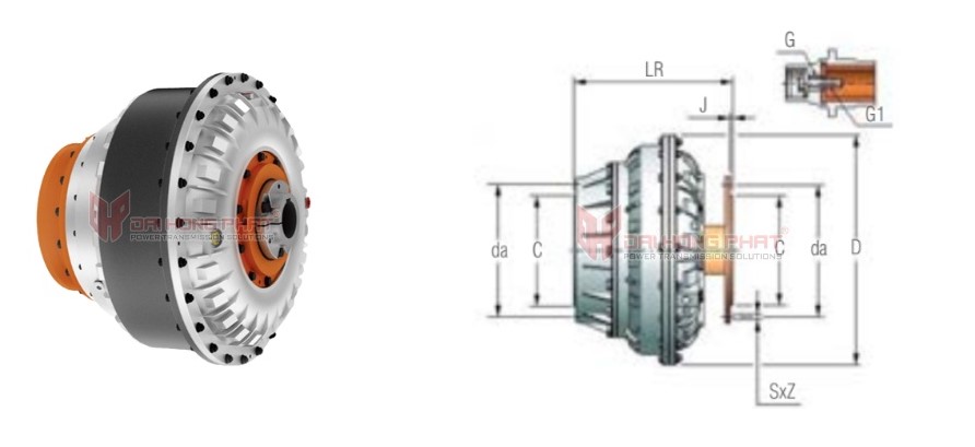 Technical drawing of the Henfel Hydrodynamic Couplings Type HFB-R