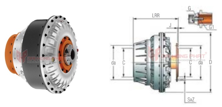 Technical drawing of the Henfel Hydrodynamic Couplings Type HFB-RR