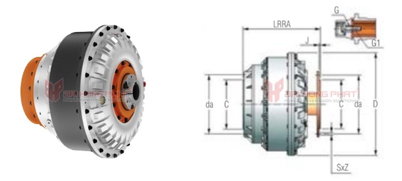 Technical drawing of the Henfel Hydrodynamic Couplings Type HFB-RRA