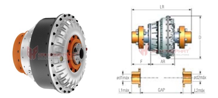 Technical drawing of the Henfel Hydrodynamic Couplings Type HFF-R