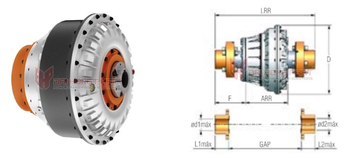 Technical drwing of the Henfel Hydrodynamic Couplings Type HFF-RR