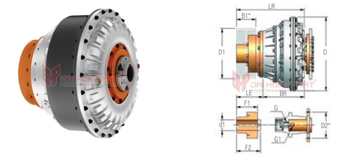 Technical drawing of the Henfel Hydrodynamic Couplings Type HLF-R