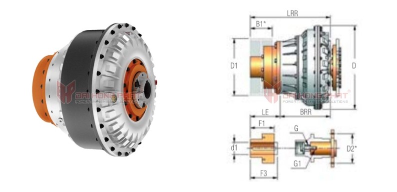 Technical drawing of the Henfel Hydrodynamic Couplings Type HLF-RR