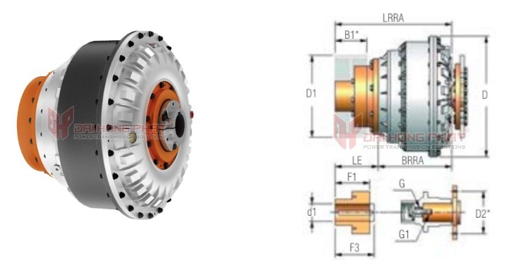 Technical drawing of the Henfel Hydrodynamic Couplings Type HLF-RRA
