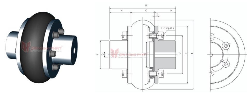 Technical drawing of the JAC CA Rubber Couplings