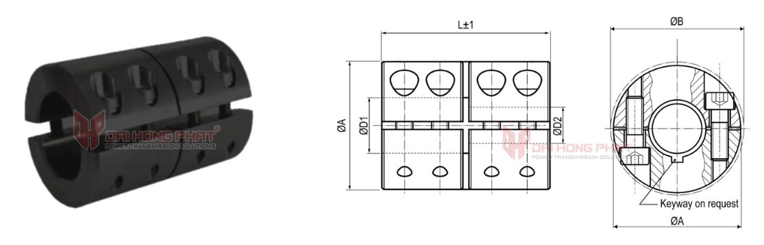 Technical drawing of the KBK KBST-G Rigid Shaft Couplings