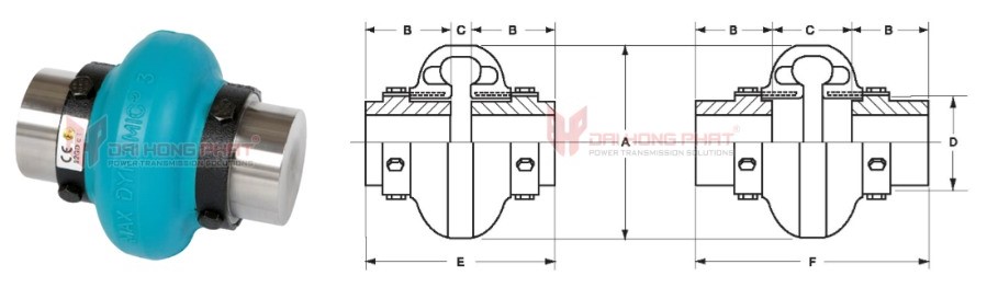 Technical drawing of the Max Dynamic HS Couplings