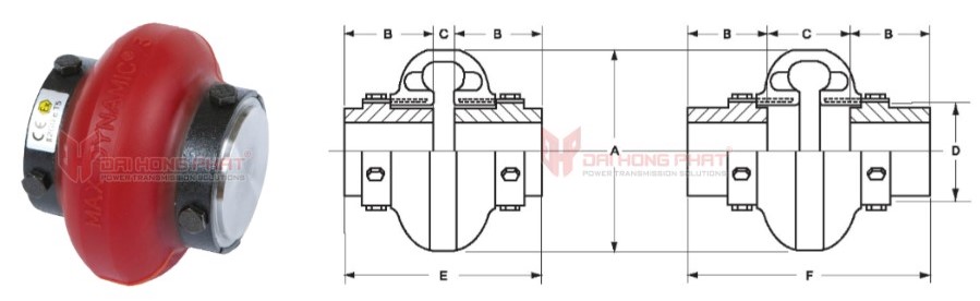 Technical drawing of the Max Dynamic HT Couplings