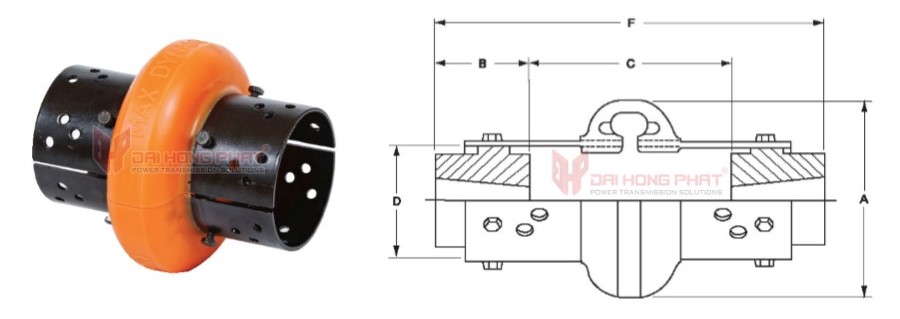 Technical drawing of the Max Dynamic Spacer Coupling