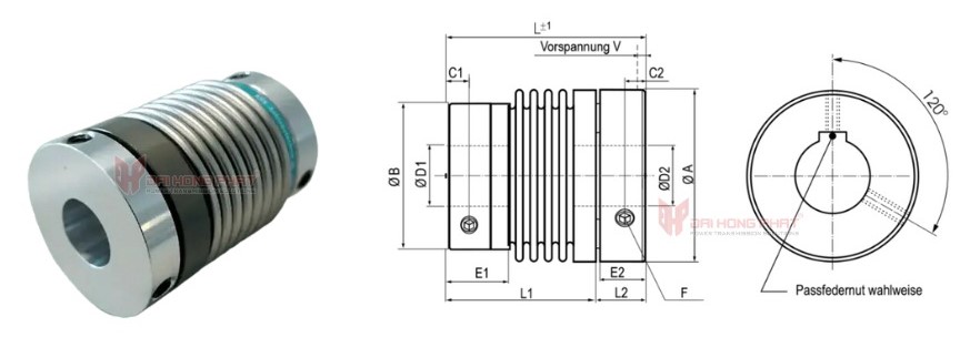 Technical drawing of the Metal Bellows Coupling KBK KB1P