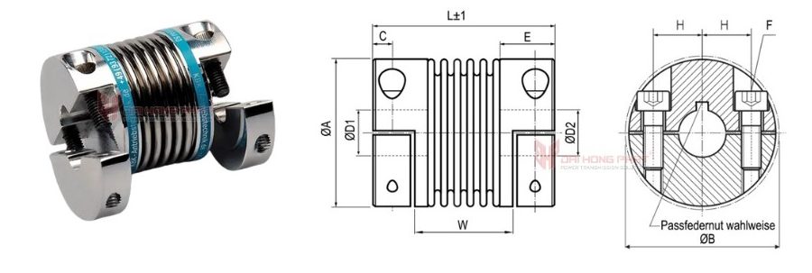 Technical drawing of the Metal Bellows Coupling KBK KB2H