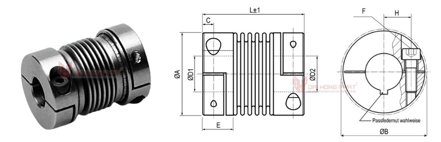 Technical drawing of the Metal Bellows Coupling KBK KB2VA