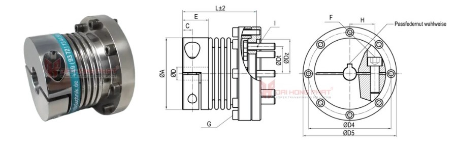 Technical drawing of the Metal Bellows Coupling KBK KB4F