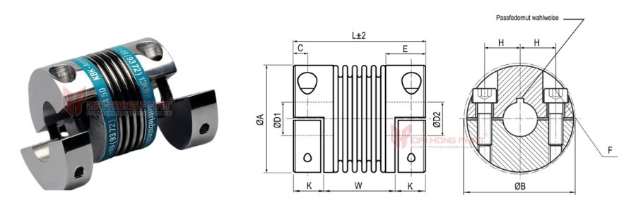 Technical drawing of the Metal Bellows Coupling KBK KB4H
