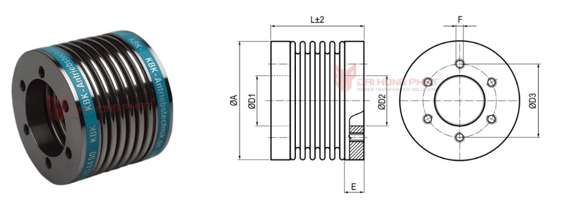 Technical drawing of the Metal Bellows Coupling KBK KB7