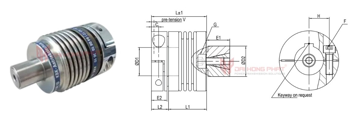 Technical drawing of the Metal Bellows Coupling KBK KB8P
