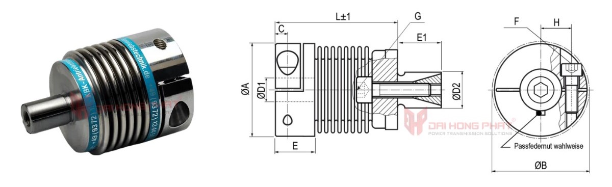 Technical drawing of the Metal bellow coupling KBK KB8