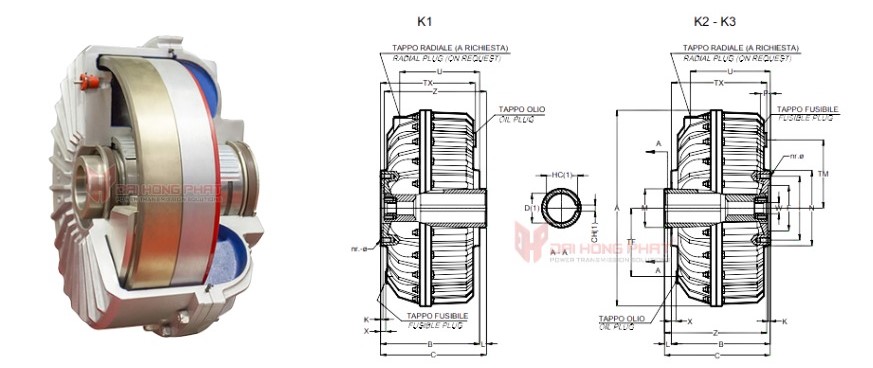 Technical drawing of the Rotomec Hydromechanical Coupling