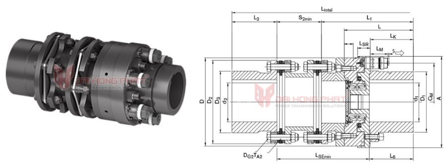 Technical drawing of the Safety Couplings TNT 2424